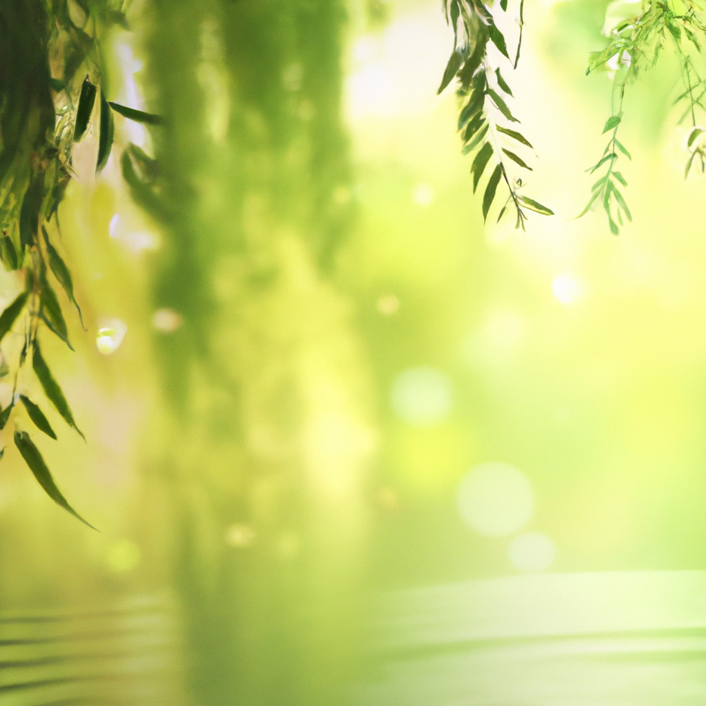 Calming willow leaves and creek ripples background